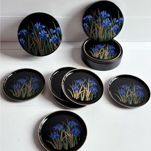 Toyo Algar Japanese Iris Coaster Set Retro Bar